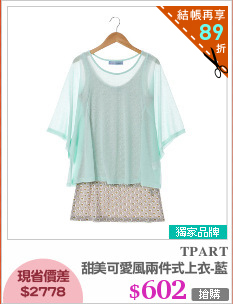 甜美可愛風兩件式上衣-藍