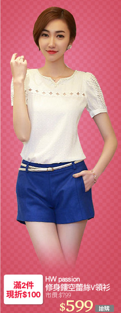 HW passion
修身鏤空蕾絲V領衫