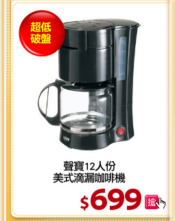 聲寶12人份
美式滴漏咖啡機