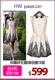 田園碎花翻領收腰洋裝