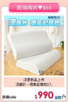 涼夏新品上市<BR>涼感紗‧透氣記憶枕2入