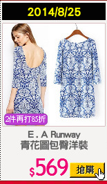 E . A Runway
青花圖包臀洋裝