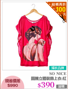 圖騰立體裝飾上衣-紅