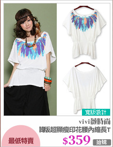 韓版超顯瘦印花腰內縮長T