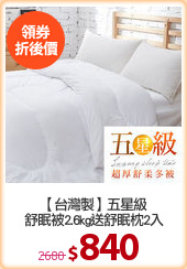 【台灣製】五星級
舒眠被2.6kg送舒眠枕2入