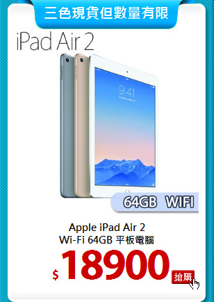 Apple iPad Air 2<br>
Wi-Fi 64GB 平板電腦