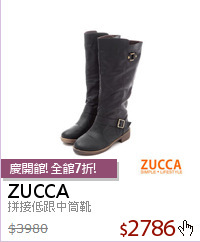 拼接低跟中筒靴