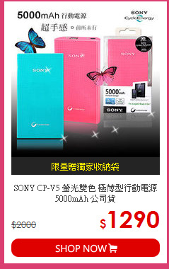 SONY CP-V5 螢光雙色 極薄型行動電源 5000mAh 公司貨