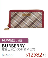 藍標金屬LOGO斜格紋長夾