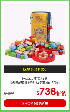 funKids 木製玩具<br>
快樂玩轉世界積木超值桶(150粒)