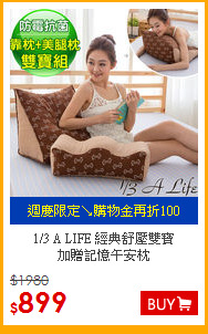 1/3 A LIFE 經典舒壓雙寶<br>
加贈記憶午安枕