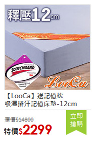 【LooCa】送記憶枕<BR>吸濕排汗記憶床墊-12cm