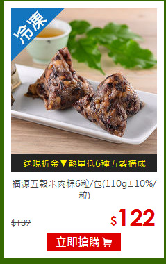 福源五榖米肉粽6粒/包(110g±10%/粒)