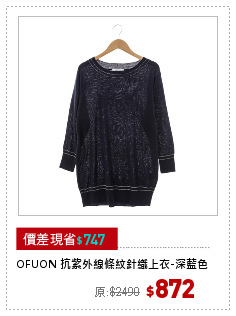 OFUON 抗紫外線條紋針織上衣-深藍色