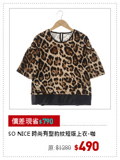 SO NICE 時尚有型豹紋短版上衣-咖