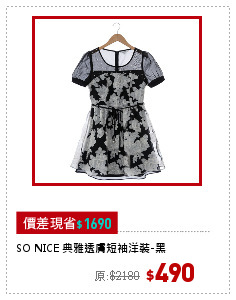 SO NICE 典雅透膚短袖洋裝-黑