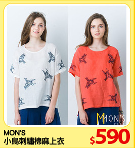 MON'S 
小鳥刺繡棉麻上衣