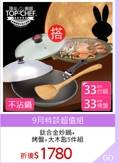 鈦合金炒鍋+
烤盤+大木匙5件組