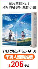 日片票房No.1
《你的名字》原作小說