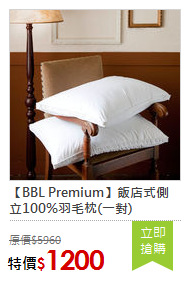 【BBL Premium】飯店式側立100%羽毛枕(一對)