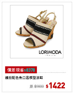 繽紛配色魚口高楔型涼鞋