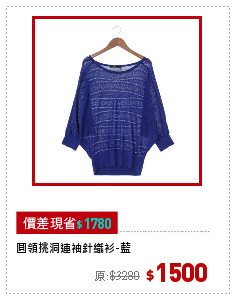 圓領挑洞連袖針織衫-藍