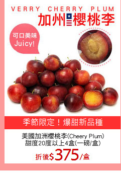 美國加洲櫻桃李(Cheery Plum)
甜度20度以上4盒(一磅/盒)