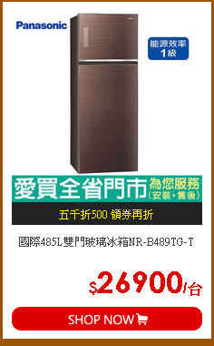國際485L雙門玻璃冰箱NR-B489TG-T