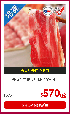 美國牛五花肉片3盒(500G/盒)