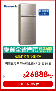 國際485L雙門玻璃冰箱NR-B489TG-N