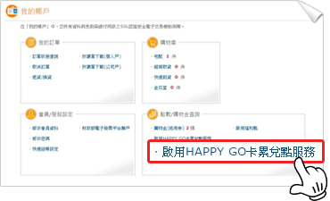 進入「我的帳戶」，選取「啟用 HAPPY GO 累兌點功能」