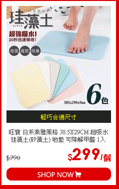 旺寶 日系素雅風格 38.5X29CM 超吸水珪藻土(矽藻土) 地墊 可降解甲醛 1入