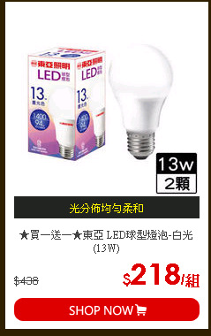 ★買一送一★東亞 LED球型燈泡-白光(13W)